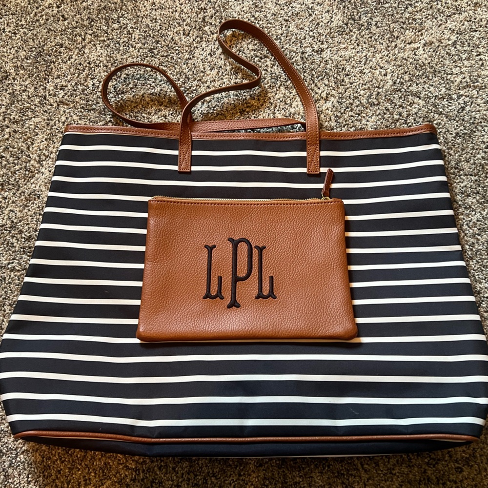 Striped Tote Bag with Pouch